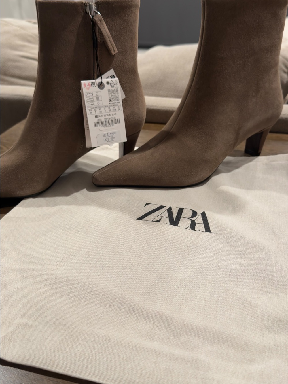 Zara Brown Suede Pointed Toe Ankle Boots
